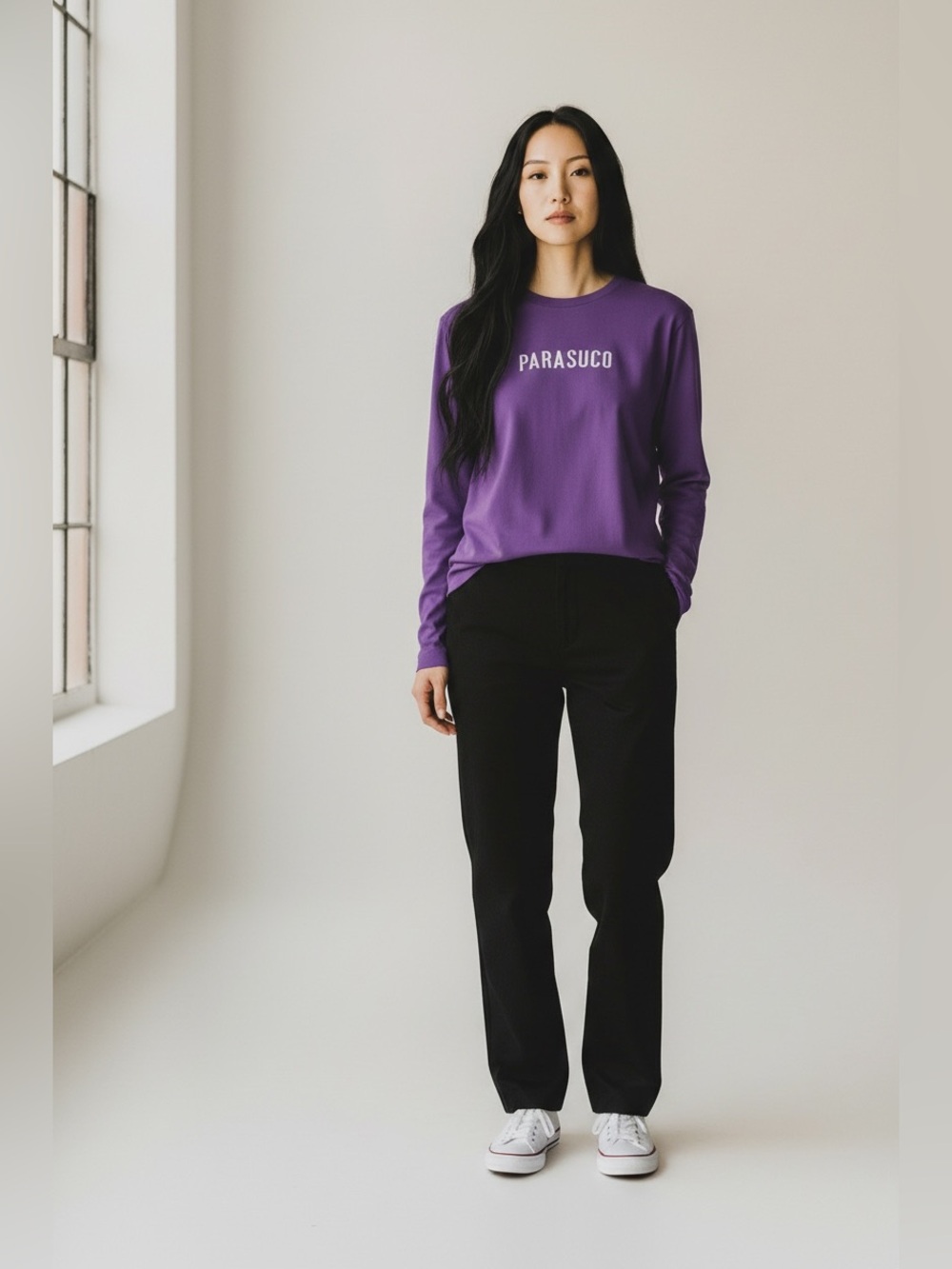Parasuco Women’s Logo Purple Long Sleeve Tee Size XL NWT